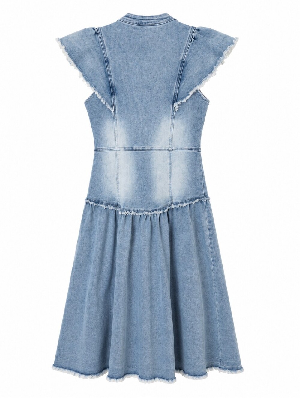 Denim Flutter Sleeve Button-Front Midi Dress En Saison - Picture 3 of 4